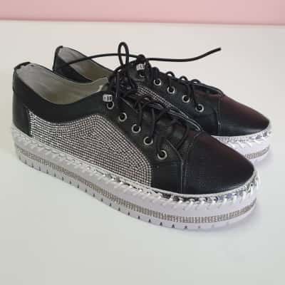  Ameise Women's Size 42 Shani Leather Sneakers Black With Diamante - New  