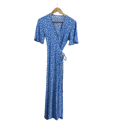 Ghanda Womens  Size S Maxi Wrap Dress Blue/Floral