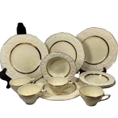 Crown Ducal Florentine dinning set. Cream with Gold rims.