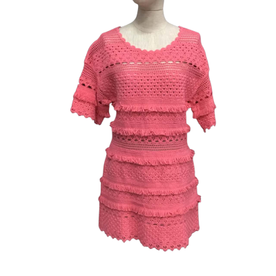 Maje Crochet  Size 40 Short Sleeve Dress  Pink  