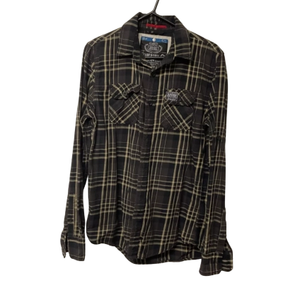 Men’s Superdry Size M Long Sleeve Shirt Black  / Cream 