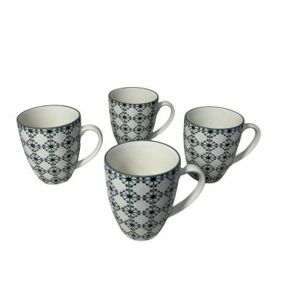 Set of 4 Casa Domani Sintra White / Blue / Grey Pattern Ceramic Mugs
