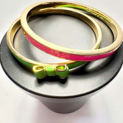  Set of 2 Kate Spade New York Bow Bracelets in Gold, green and Pink