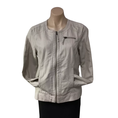 Rockmans Womens Size 12 Beige Zip Front Collarless Jacket