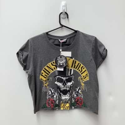Guns and Roses cropped T =Supré Womens  Size XL Grey 
