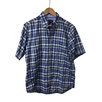 Gazman Mens Size M Blue/White / Green Checked Short Sleeve Shirt 