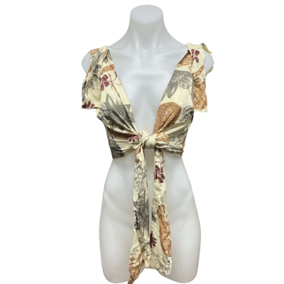 Charlie Holiday Womens  Size 12 Cropped Top Cream / Multicoloured / Pattern 