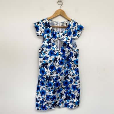 Silver Wishes Blue Floral Bodycon Mini Dress Size 14 