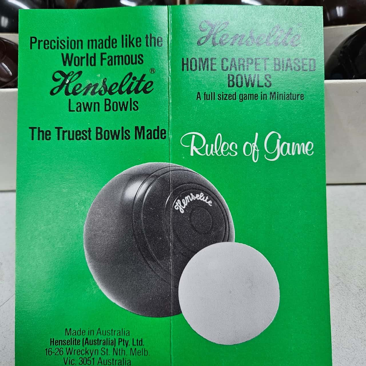 Vintage Old Stock Henselite Home Carpet Biased Bowls Full Sized Game
