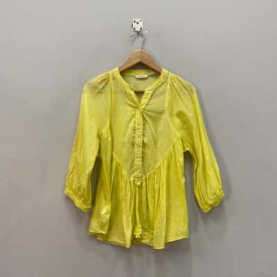 Country Road  Sheer  Size XS 3/4 Sleeve Shirt White / Yellow 