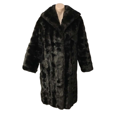 Tissavel France Womens Size L Dark Brown Genuine French Simulation Fur Coat 