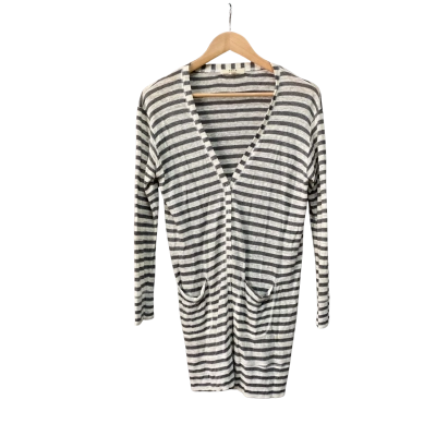 Edit by Lee Mathews Womens  Size 0 Longline Cardigan Grey / Striped / White 