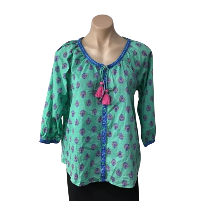 IBSA Womens Size S Green / Pink / Blue / Pattern Button up 3/4 Sleeve Top