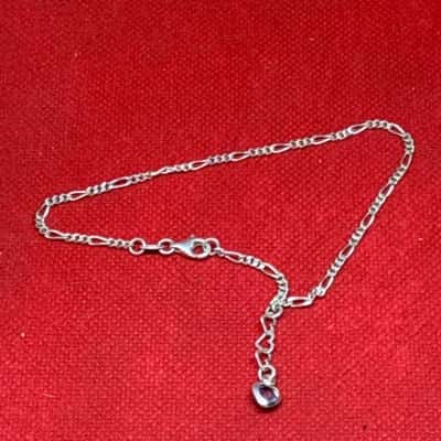  925 3+1 Figaro Bracelet Silver with heart pendant with blue stone 