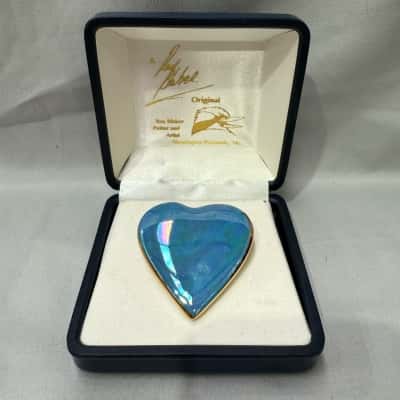 Ray Blaber Gold & Blue Heart Broach 