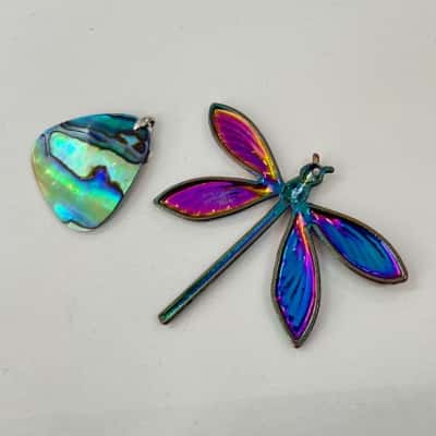 Multi Coloured Dragonfly Pendants - Paua Shell, Rainbow Iridescent 