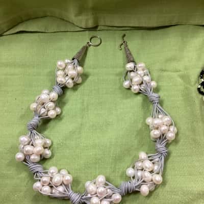  Womens Multi strand freshwater pearl necklace 925 (jb)