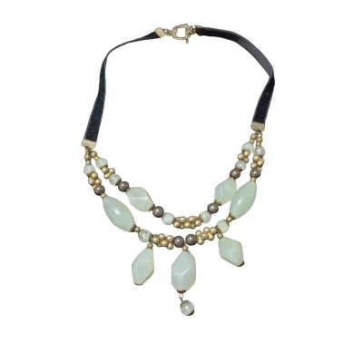 Hand Made Gold/Green/Black Beaded Necklace