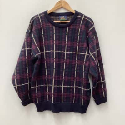 Oroton wool size S Mens Jumper Checked / Cream / Green / Maroon / Navy Blue 
