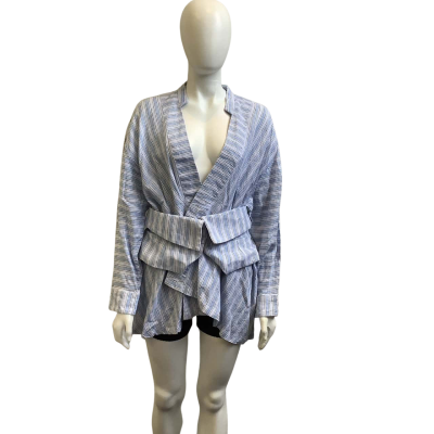 Acler Womens  Size 12 / L Striped Linen Blend Jacket Top Blue / White