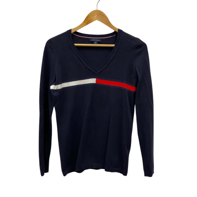 Tommy Hilfiger Women's Size S V-Neck Jumper Navy Blue 