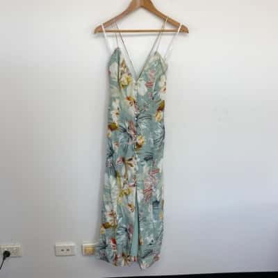 Sheike Blue Floral Open Back Button Detail Midi Dress  Size 14 