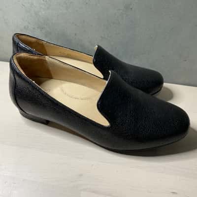Ziera Black Leather Slip On Flats Size 37 FF