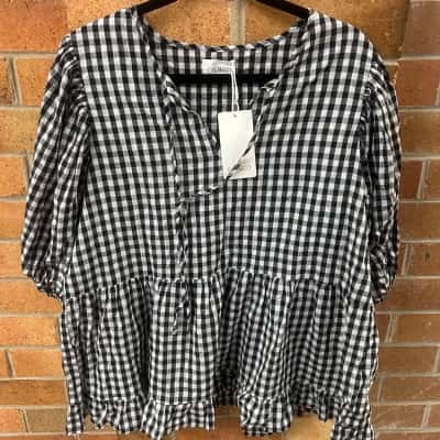  Womens Calli & Co  Size L / M Black  / Checked / White Shirt 