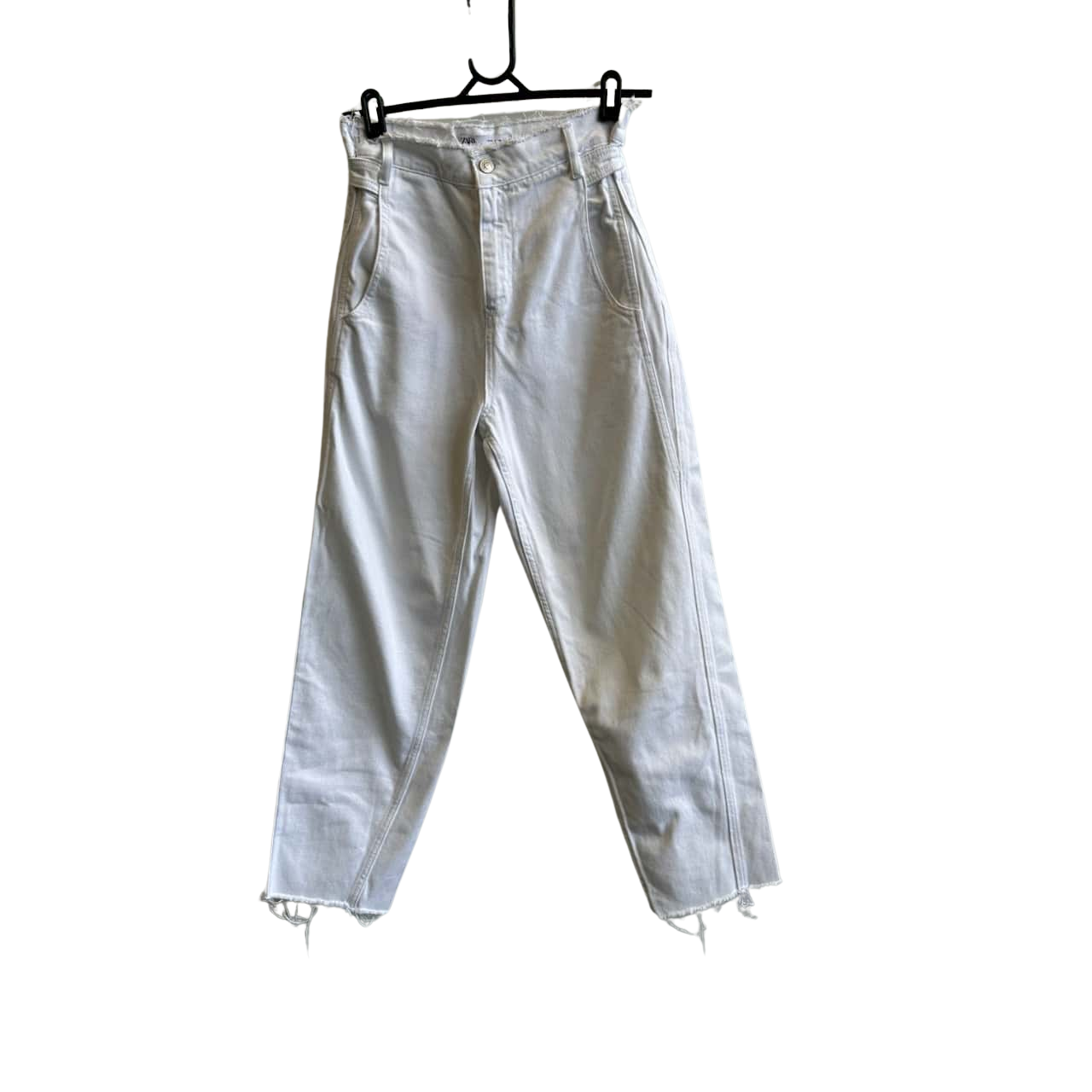 Zara Women's Size 28" Distressed Straight Jeans White