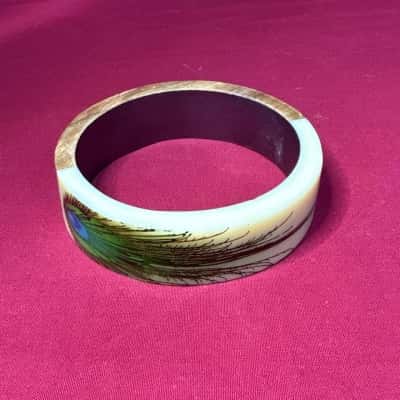  Women's Vintage Hand Painted Bangle with a Peacock Feather Design