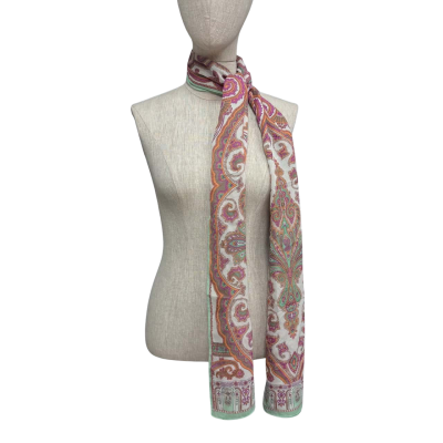 Lignaggia 100% Silk Patterned Scarf Green  / Pink / Multicoloured