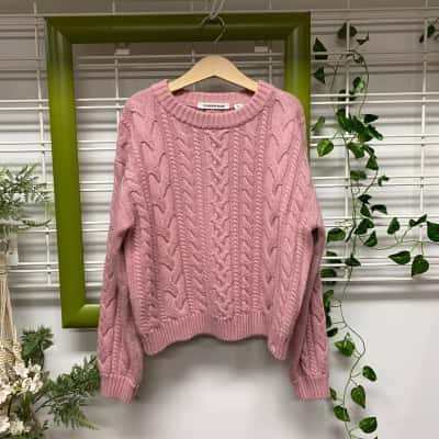 Country Road Girls Cable Knit Crew Jumper Ash Pink Size 8