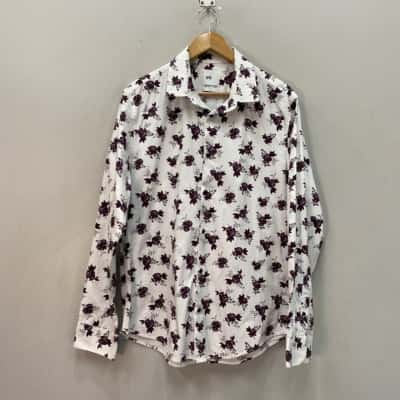 Yd. Mens  Size XL Long Sleeve Shirt Floral / Purple Roses/ White 