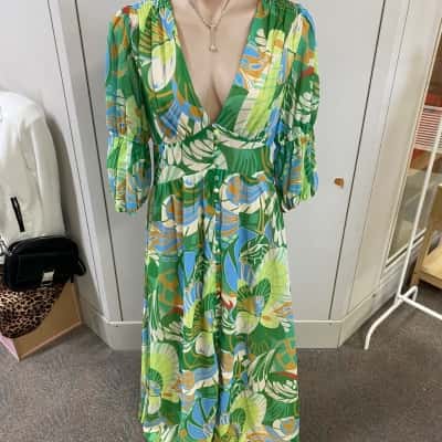  Womens Ginghamandheels Bellagio Midi Dress Size 12 