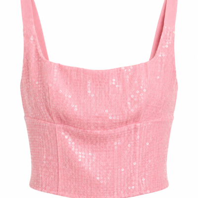 White Fox Boutique Cant Explain It Pink Sequin Bustier Top Size 2XS NWT
