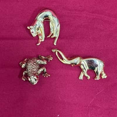 Women's Set of 3 Gold Tone Animal Brooches