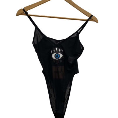 Misguided Womens  Size 8 Black TRANSPARENT Bodysuit 