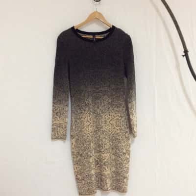  Womens Size 8 Marccain Long Sleeved dress Black/Tan/Gold / Pattern 