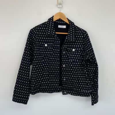Bird Keepers Black Dotted Denim Jacket Size 12 