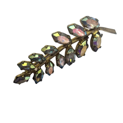 Gold Plate Crystal Rhinestone Aurora Borealis Brooch