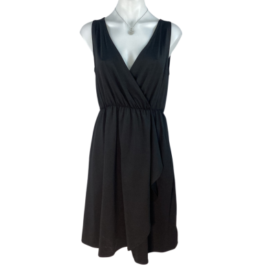  Serra - Black Sleeveless Faux Wrap Dress (Size 12)