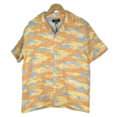 Kenji Mens  Size S Short Sleeve Shirt Blue / Orange / Pattern / Yellow 