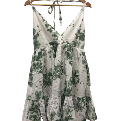 Indikah Womens  Size 12 Mini Dress Green / Pattern / White 