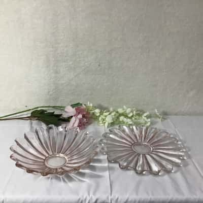 Scalloped Edge Pale Pink Glass Bowl and Platter