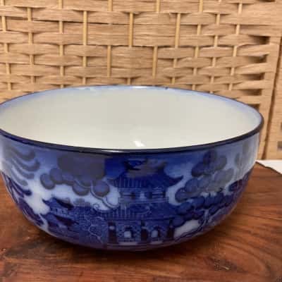 Antique Doulton Burslem Porcelain Willow pattern fruit serving bowl Collectable 