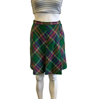 Toronto Melbourne Women's Size 28" Wool Blend Mini Skirt Green Tartan  