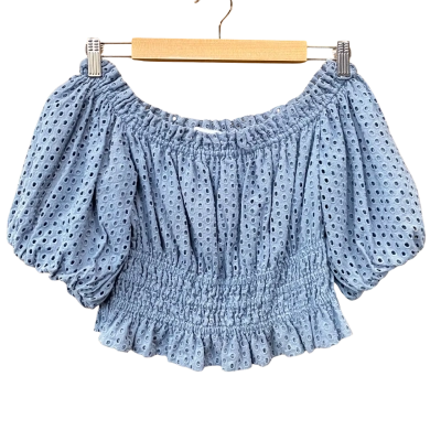 Witchery Light Blue Broderie Off-Shoulder Top Size 8