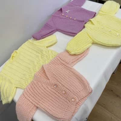 Hand Knitted New Born Baby Jumpers & Cardigans Size 0 4 Pieces