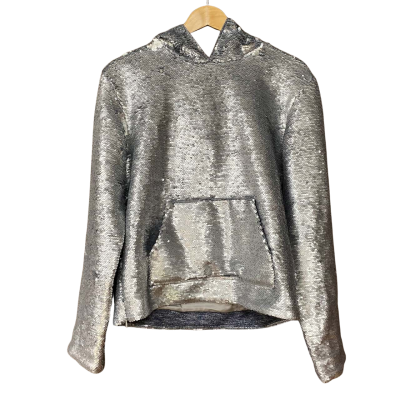 BNWT RTA Womens Size S Silver Sequin Hoodie - 'Ainsley Disco Jacket'