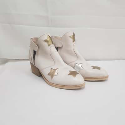  Womens Top End Boots Star Size 36 Beige / Gold / Silver 